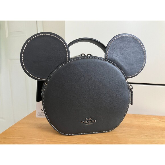 Coach X Disney Mickey Mouse Face Ear Pie Eye Leather Crossbody Bag Lightly Used - Picture 5 of 12